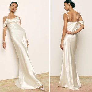 Reformation Ronda Silk Maxi Dress Sz 6 Ivory One Shoulder Asymmetrical Neck